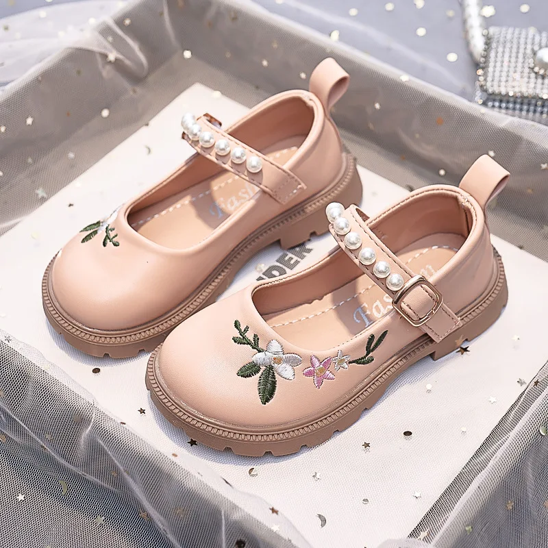 Girls Embroidery Princess Shoes 2024 Spring and Autumn Soft Bottom Children's Baby Leather Shoes Little Girl Shallow Mouth Shoes - 3
