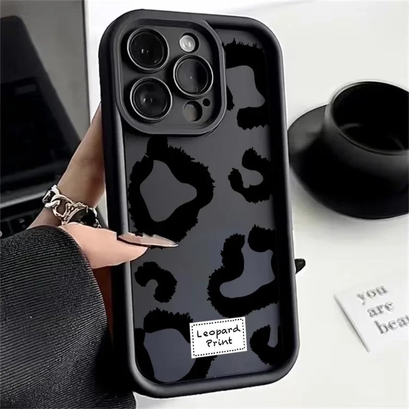 Luxury Retro Black Brown Leopard Print Matte TPU Phone Case — Anti-Falling Cover
