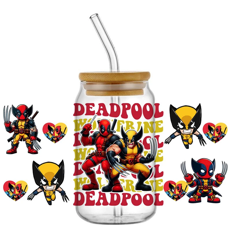 Minoso Cartoon Funny Deadpool UV DTF Decal Wolverine Wrap For 16oz Libbey Glass Can Cup uvdtf Coffee Car Sticker