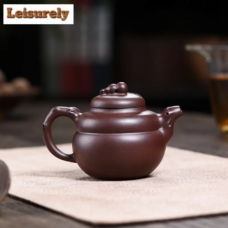 200ml Luxury Yixing Purple Clay Teapots Handmade Gourd Pot Raw Ore  Red Leather Dragon Mud Kettle With Filter Zisha Teaset Craft
