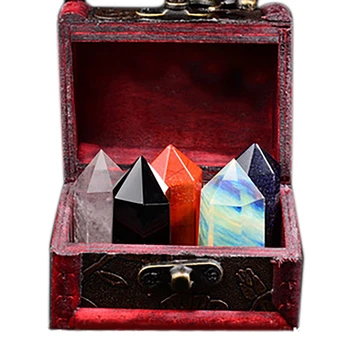 Healing Crystal Wands With Gift Box Amethyst Rose Clear Quartz Tiger Eye Chakra Stones Decor For Home Desk Office 1