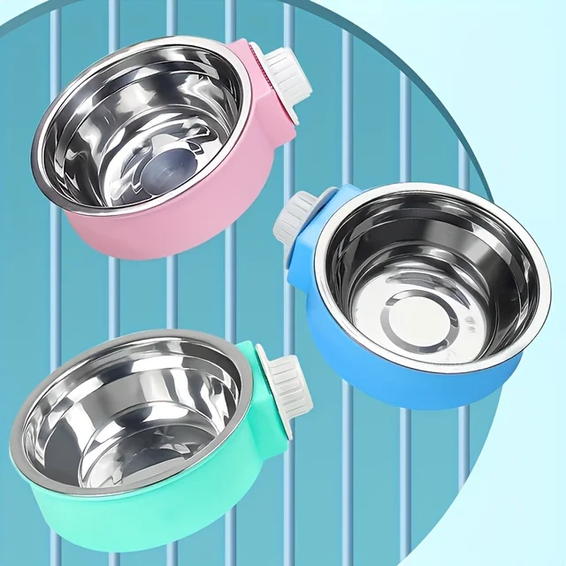 Pet Candy-Colored Stainless Steel Dog Bowl Hanging Cage Pet Cat Food Bowl Hanging Stainless Steel Bowl Dog Cage Bowl Double Bowl 2