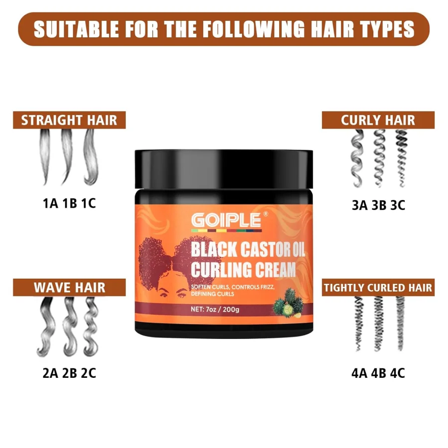 GOIPLE 200g Black Castor Oil Curl Cream Styling Curls Defining Cream Chebe Oil for Hair Growth Strengthen Regrowth Essential