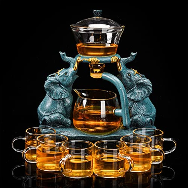 RORA Lazy Kungfu Glass Tea Set Animal Elephant Magnetic Semi-Automatic  Crystal Glas Teapot Suit for Home/Office Birthday Gift