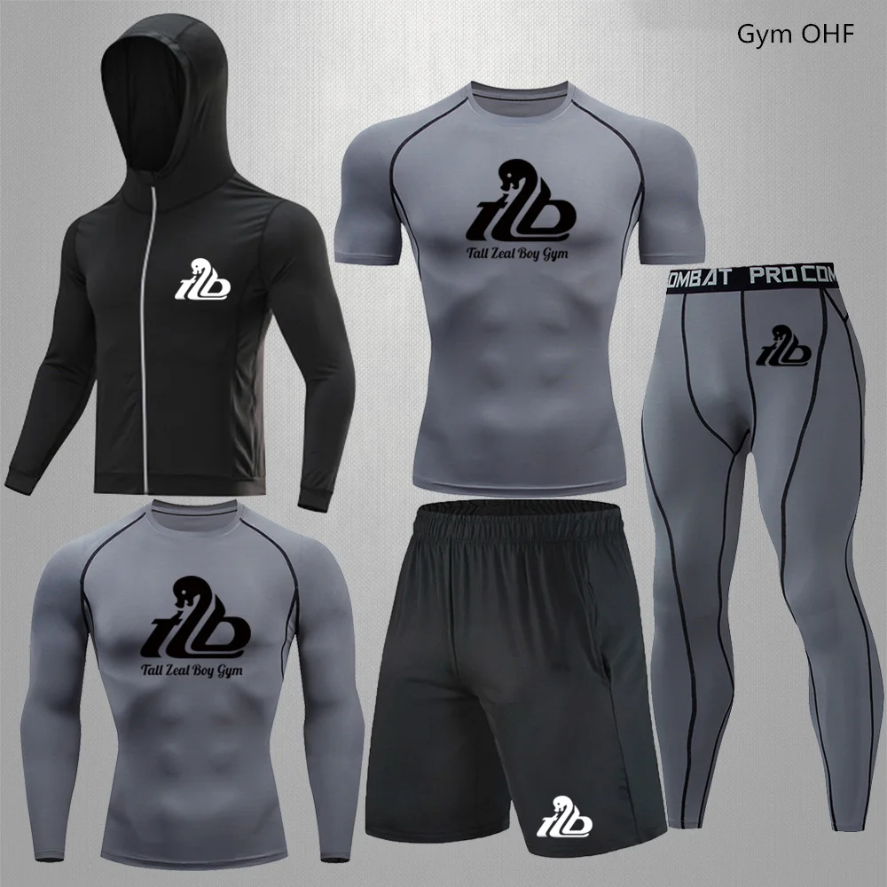 Roupas de corrida dos homens de dres esportes t-shirts compressão respirável treinamento ao ar livre ginásio masculino tênis muay thai esportes terno