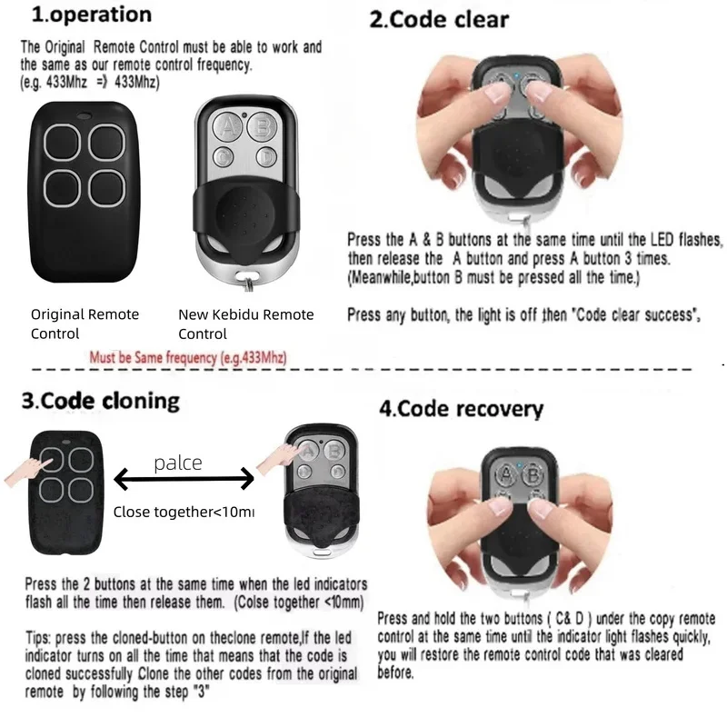 433MHz metal four key garage door duplicate remote control, access control clone remote control