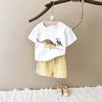 Nouveau bébé vêtements ensemble infantile dinosaure imprimé haut + grille Shorts bébé garçons filles décontracté bébé ensemble nouveau-né été bébé vêtements 2 pièces/ensembles 4