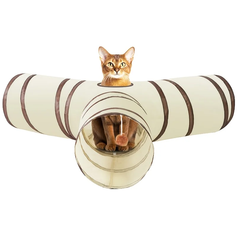 Foldable Cat Play Tunnel Interactive Striped Toy For Kittens_voghion.com