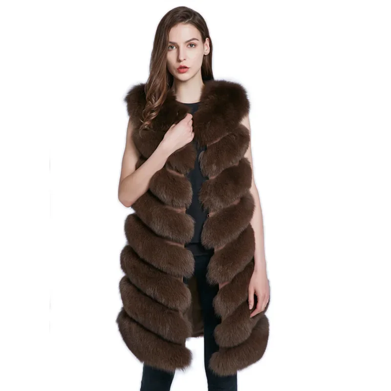 Fox Fur Grass Vest Oblique Row Women's Long Fur Coat Vest Autumn and Winter