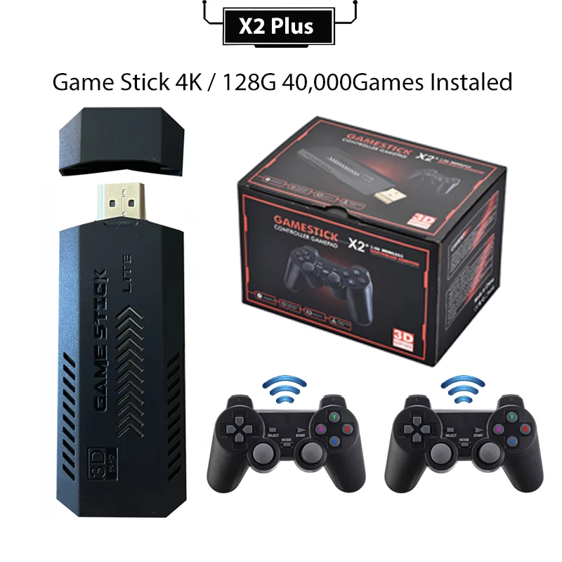 Tolex X2 Plus 128G 4K Game Stick 3D Hd Output Console Per Videogiochi Retrò Portatile Controller Wireless 40 + Simulatori Psp/ Ps1/ N64