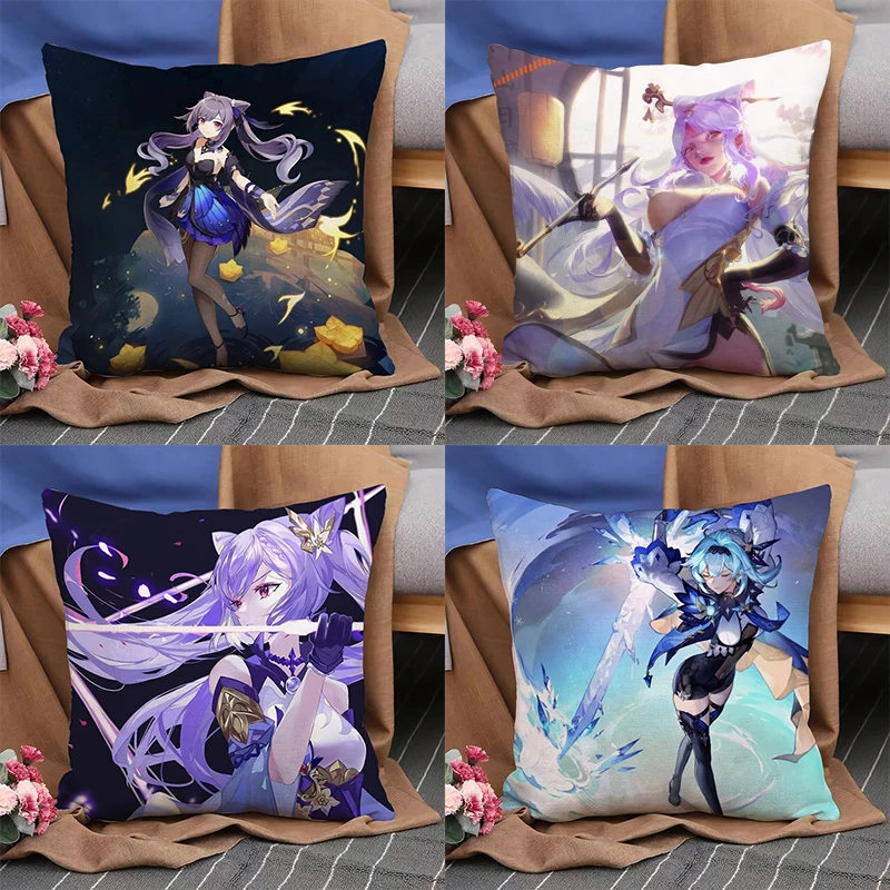

Pillowcase Double Printed 45x45cm Home Decor Genshin Pillowcase Sofa Bed Cushion Cover Seat Short Plush Cushion Cover