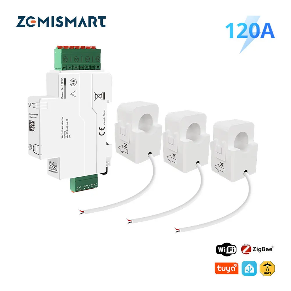 Zemismart120ASmartDinrailEnergyMeterZigbeeWiFi3PhasePower