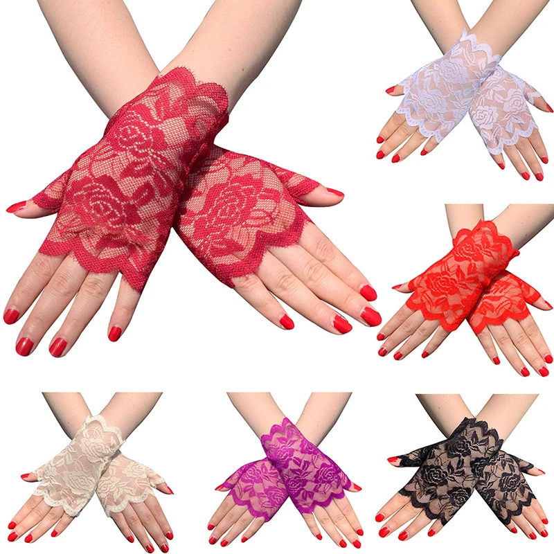 

Summer Women Drive Lace Gloves Thin Sun Protection Half Finger Cover The Scar Fingerless Gloves Lady Fashion Short Mittens T207