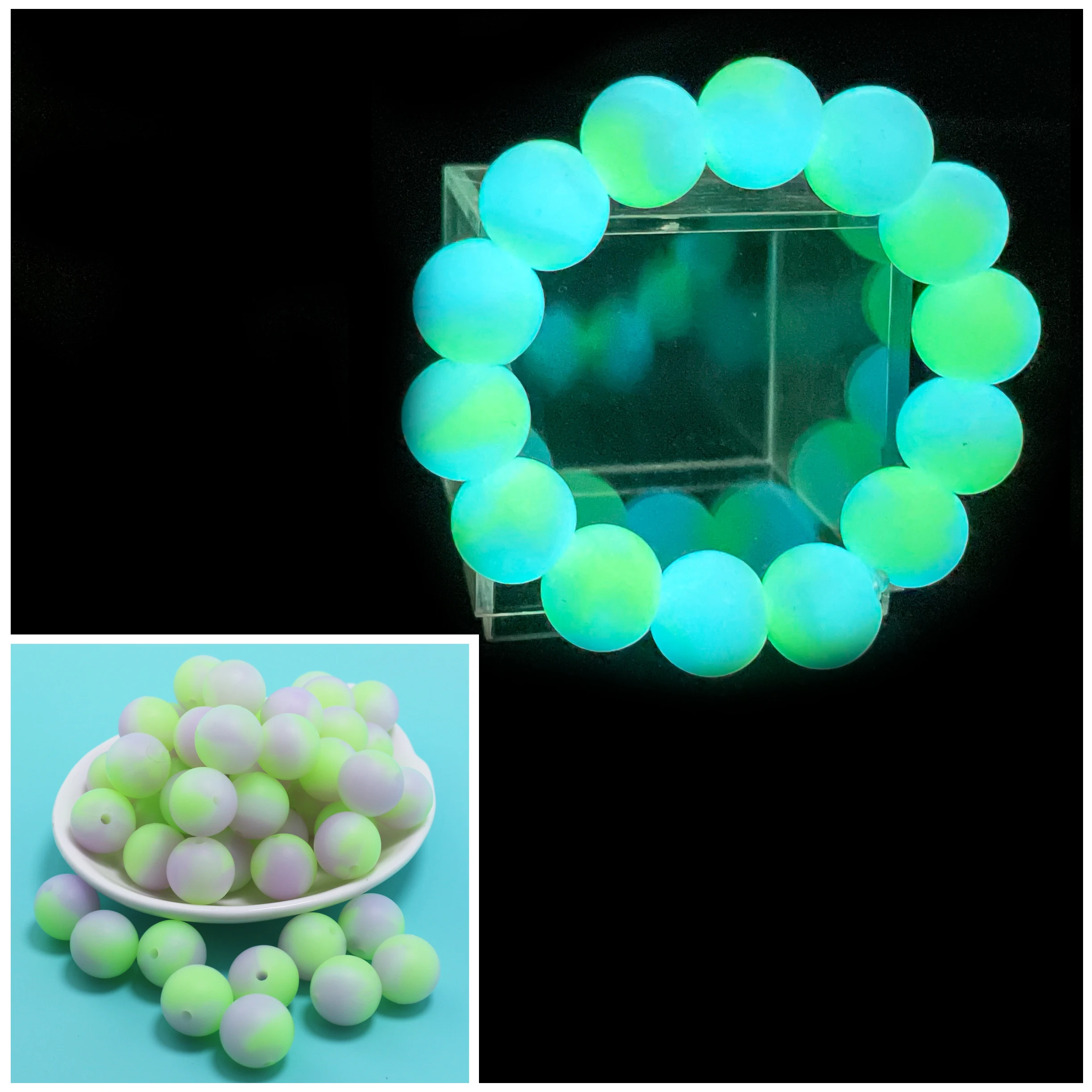 20pcs 12mm 15mm Luminous Silicone Beads New бисер Kids Perles Pour Teether For DIY Baby Silicon Loose Ball Glow In The Dark