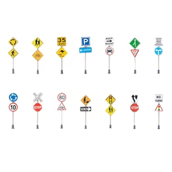 28Pcs City Street Light Lamp Post Traffic Lights Road Signs Hook Rotatable Accessories DIY Building Sand Table Model Kit