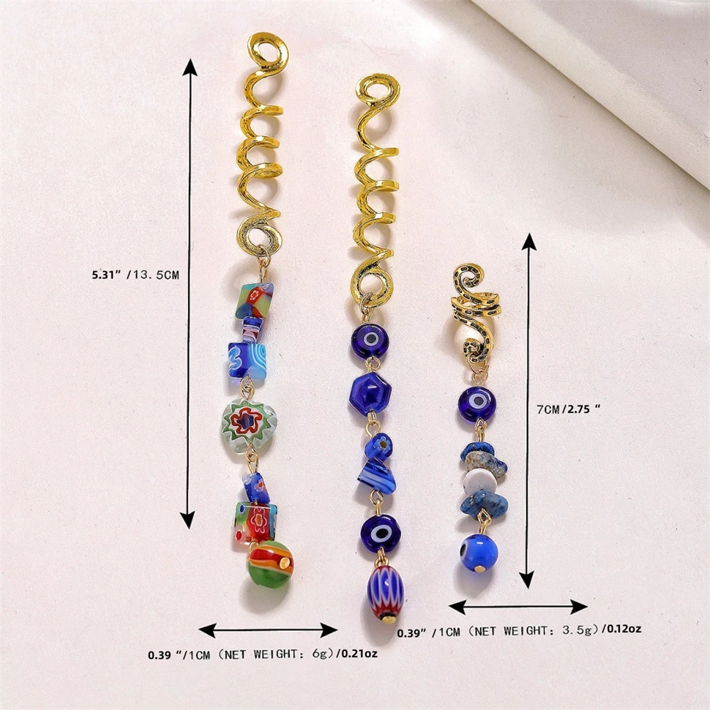 3Pcs/Set Blue Eyes Butterfly Pendants Hairpins Antique Gold Snake Hair Ring Clip for Braids Bohe Ethnic Head Jewelry Accessories