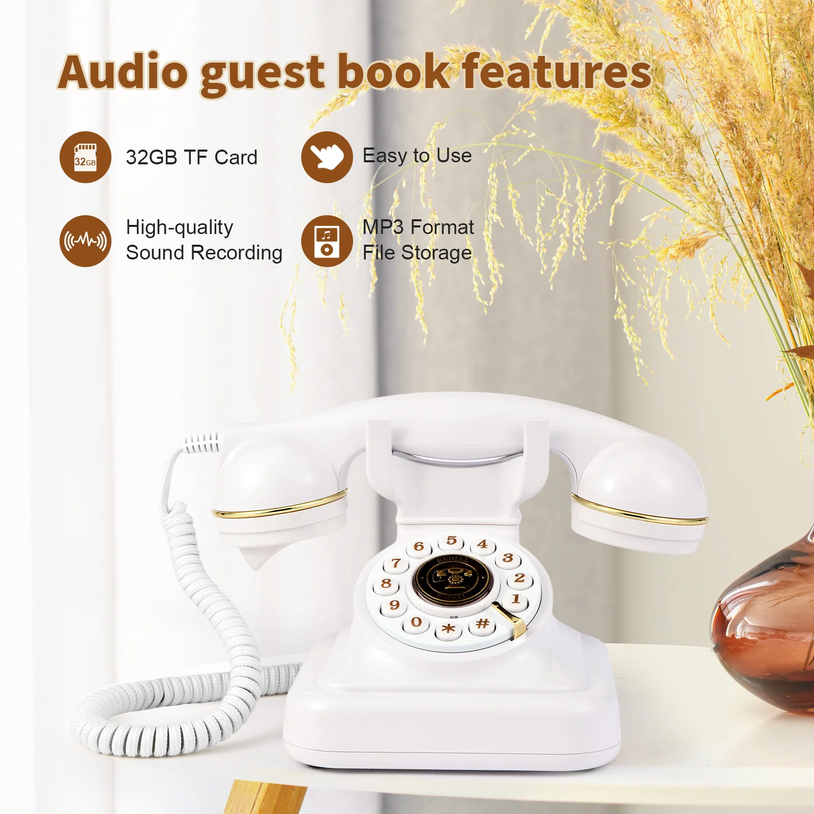 Audio guest book phone retro rotary style antique audio guestbook phone message voice recorder vintage for wedding party