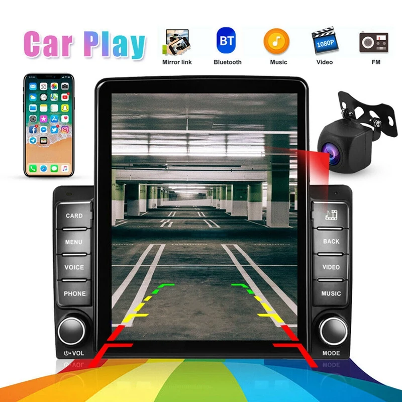 

2 Din 9.5Inch Contact Screen MP5 Player Car Stereo Radio For Apple/Android Carplay Bluetooth Mirror Link Navi+HD Camera