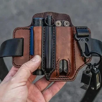 Fodero in pelle per Fodero multiutensile Leatherman EDC Organizer tascabile Caccia Tasca tattica per coltello Torcia elettrica Strumento da campeggio all'aperto