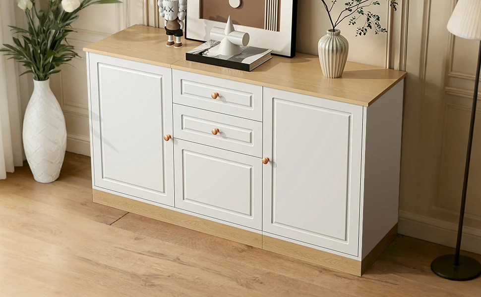 Sideboard mit drei Türen und zwei Schubladen, perfekt für Wohn- und Esszimmer als multifunktionaler Stauraum. – Detail 7