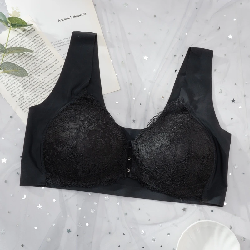 Plus Size Bra Sexy Bralette Crop Top Underwear Push Up M-5XL Seamless Bra Lace Front Closure Brassiere Lingerie Female