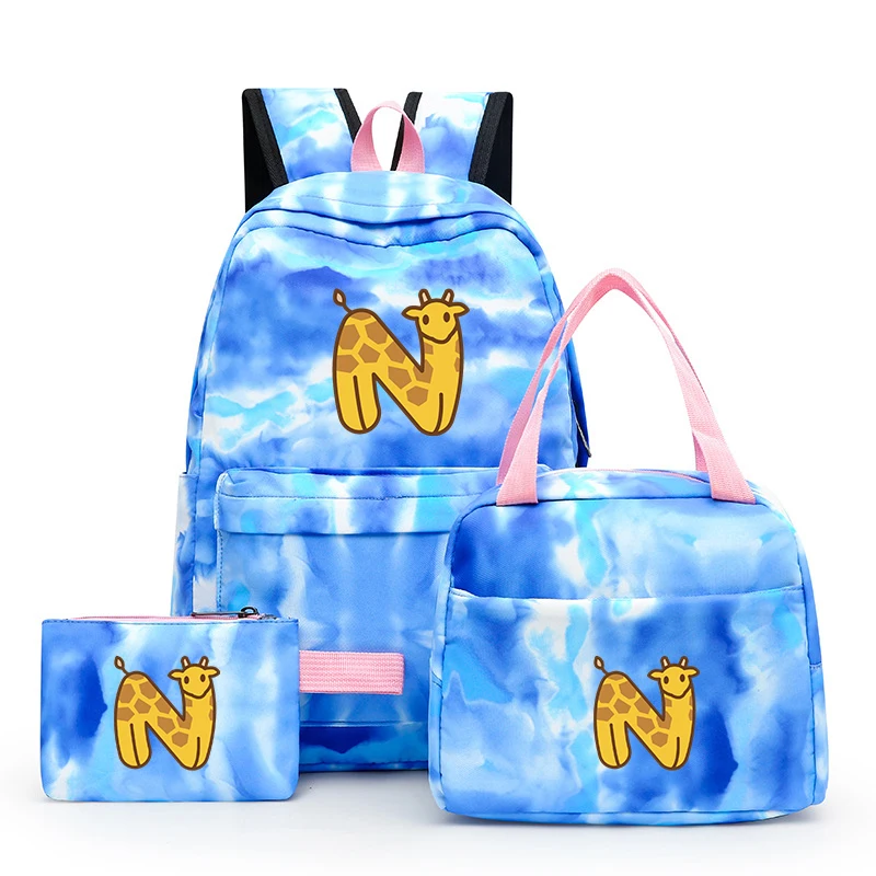 

3Pcs/set Animal 26 English Letters School Backpack for Children Girl Backpack Back To School Bookbag Lunch Bags Pencil Box