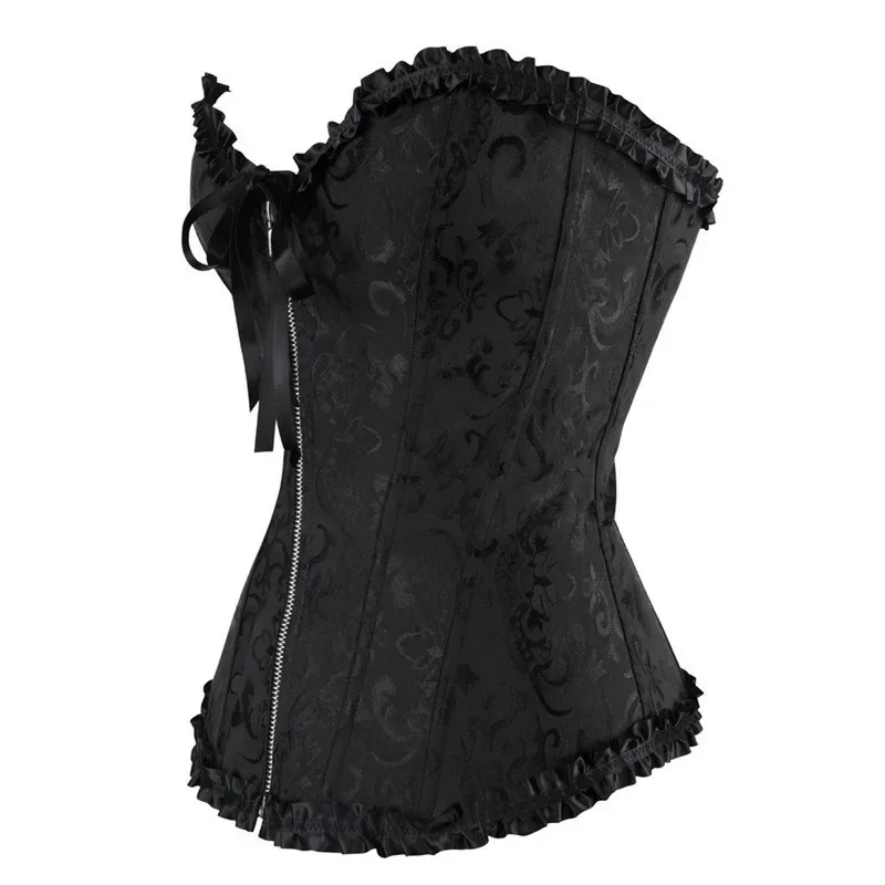 Corsets and Bustiers Women Sexy Overbust Zipper Front Corset Corsets Waist Bodyshaper Brocade Corset