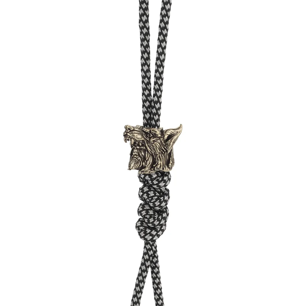 Brass Wolf Head Bead DIY Tools EDC Lanyard Pendant Keychian Accessories