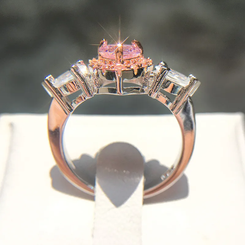 Women Rings Princess Propose Marriage Pink Heart Cubic Zirconia Engagement Wedding Jewelry