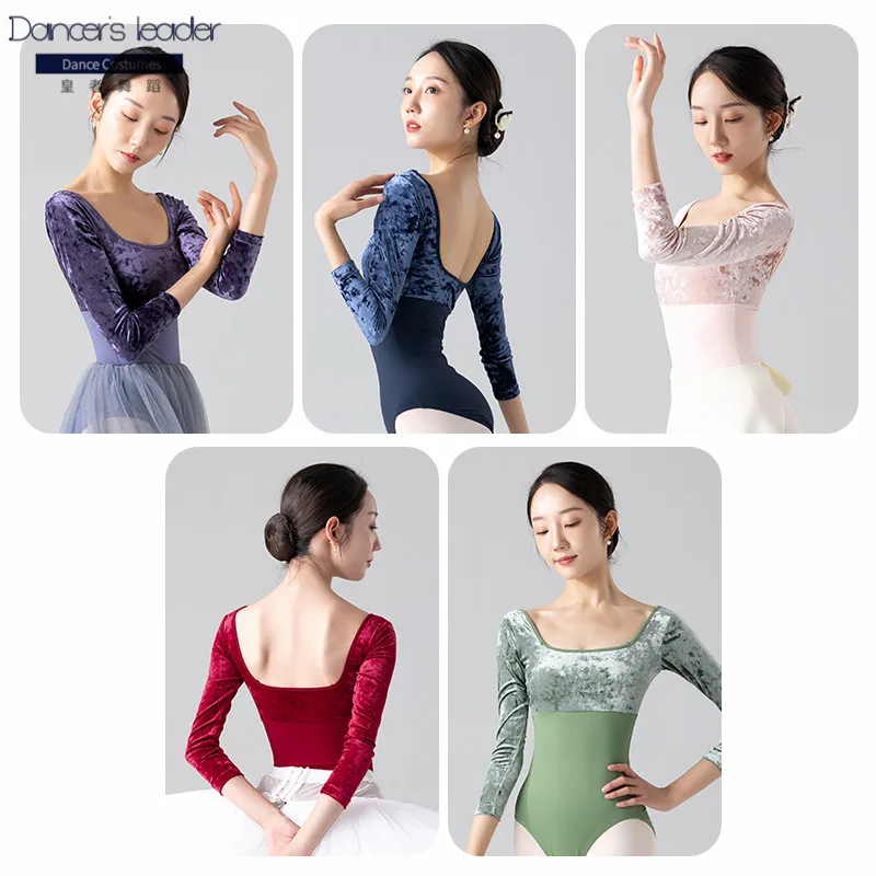 Ballet Costume Leotard for Women\'s Feeling Square Neck Velvet Gymnastics Leotard Tights Performance Costume Body Clothes