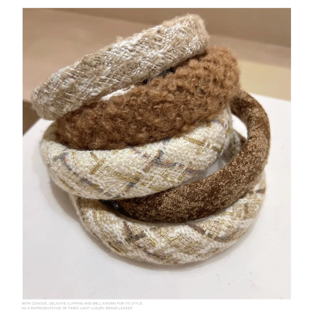 

2Pcs Earth Color System Hairband Sweet Advanced Sense Woolen Cloth Headband French Style Hair Accessories Woman