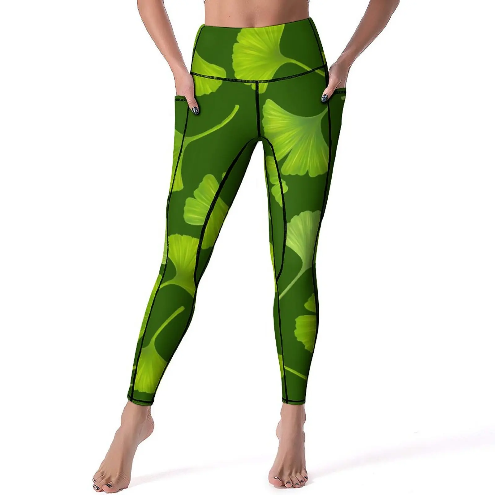 

Зеленые Леггинсы Ginko Biloba с принтом листьев, штаны для фитнеса, спортзала, йоги, модные леггинсы с высокой талией, эластичные спортивные колготки с графическим принтом, подарок