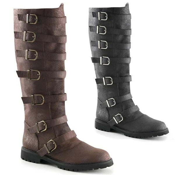 

Large size men's boots Knight boots Motorcycle buckle long boots Flat heels vintage high-quality men's boots