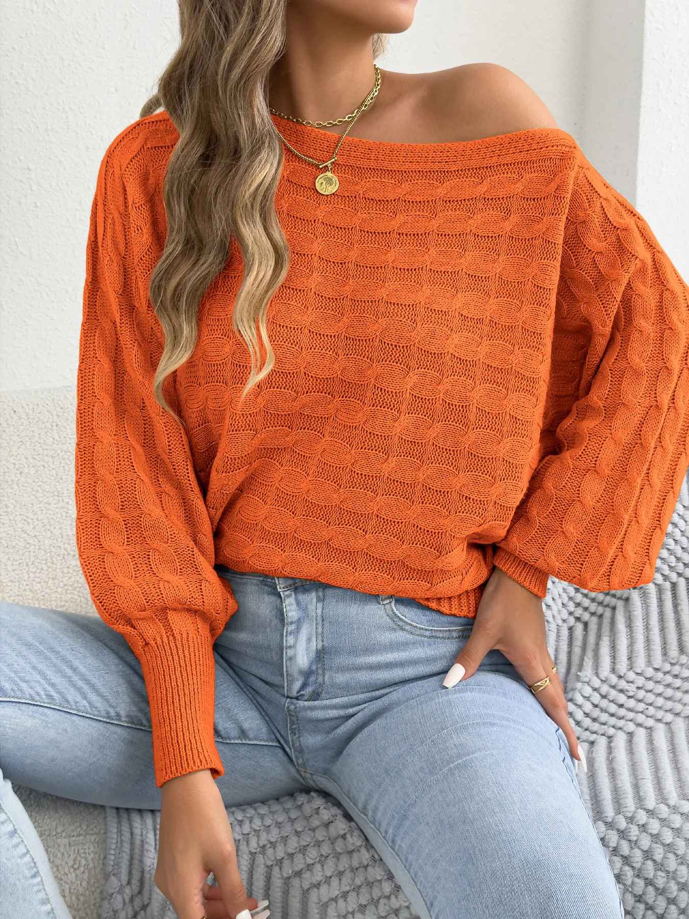 Women Casual Solid Color Sweaters Khaki Orange Red