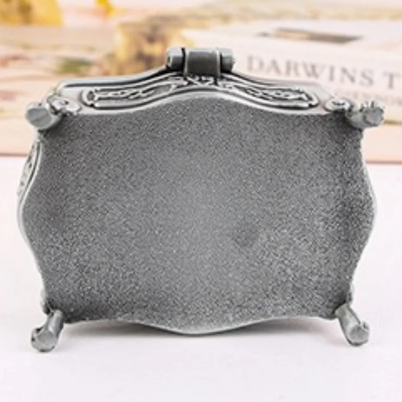 Jewelry Storage Box Ancient Silver Organizer Square Shape Alloy Storage Jar Earrings Ring Unique Gift for Family Dresser Display
