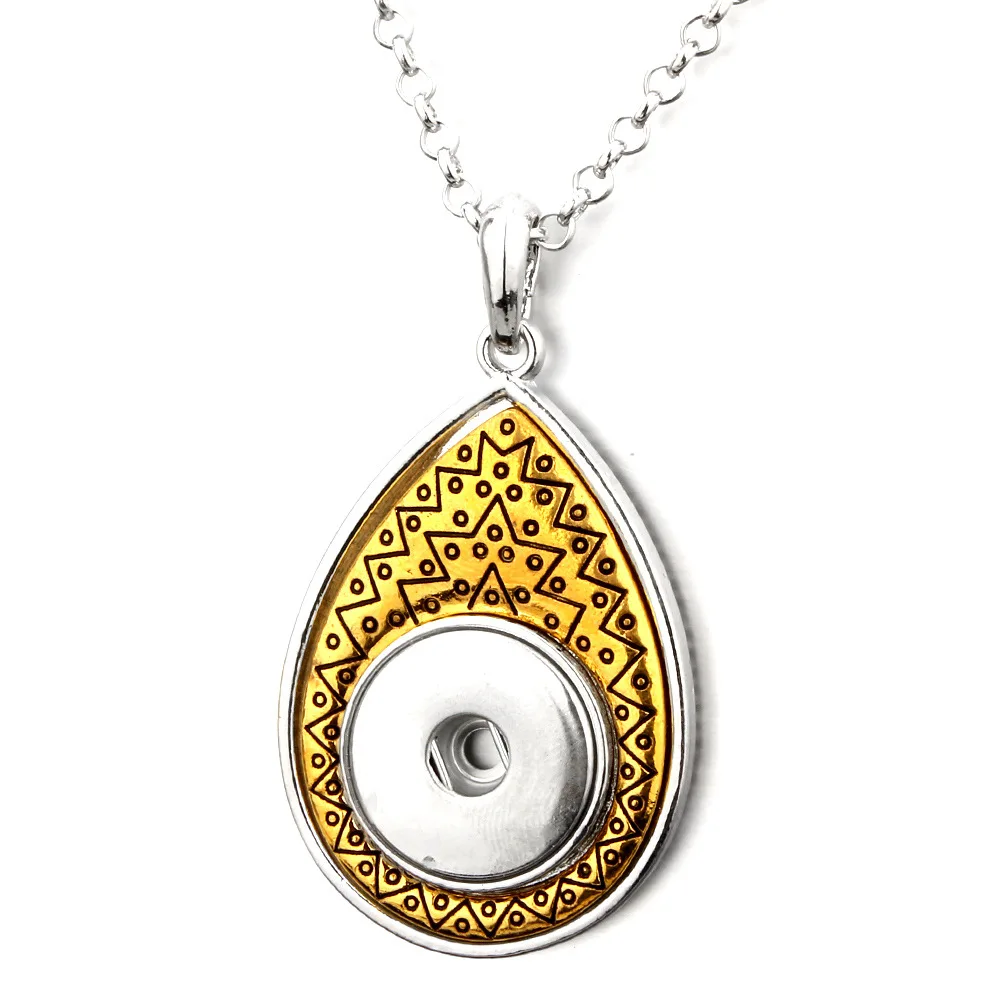 10pcs Water Drop Heart Shape Snap Button Necklace 18mm Metal Snaps Buttons Pendant Necklaces For Women Jewelry