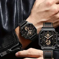 Montre carrée de luxe à grand cadran pour hommes, bracelet en cuir PU décontracté, montres de sport pour hommes 3
