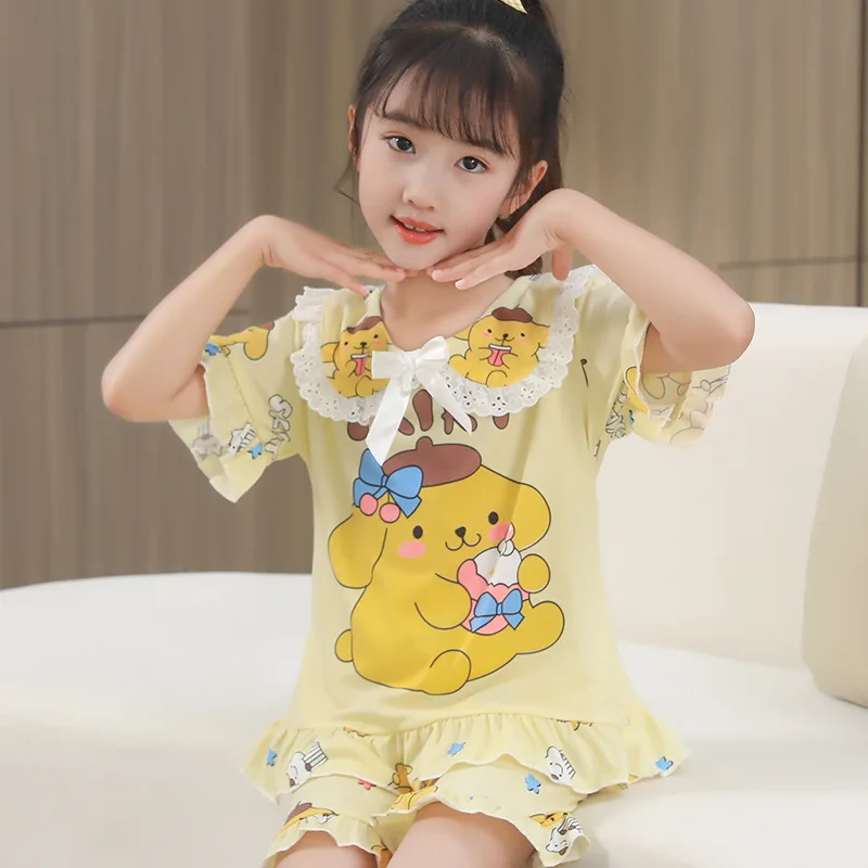 طقم بدلة منزلية للأميرة الكرتونية الرقيقة بأكمام قصيرة للفتيات ملابس مريحة على طراز الأميرة اللطيفة