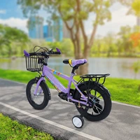 Siège de vélo réglable pour enfants de 14 pouces, charge de 50 kg avec roues d'entraînement + panier + siège arrière pour enfants de 3 à 6 ans (violet/rose) 2