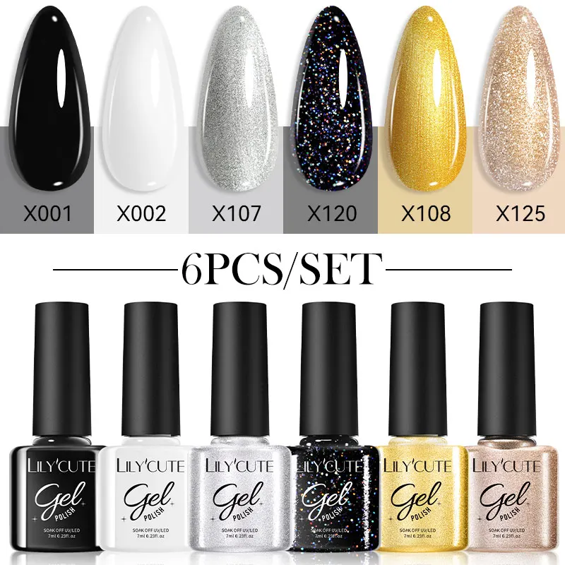 Lilycute 6pc 7ml Coffee Gel Nail Polish Kit 125 Colors UV Soak Off