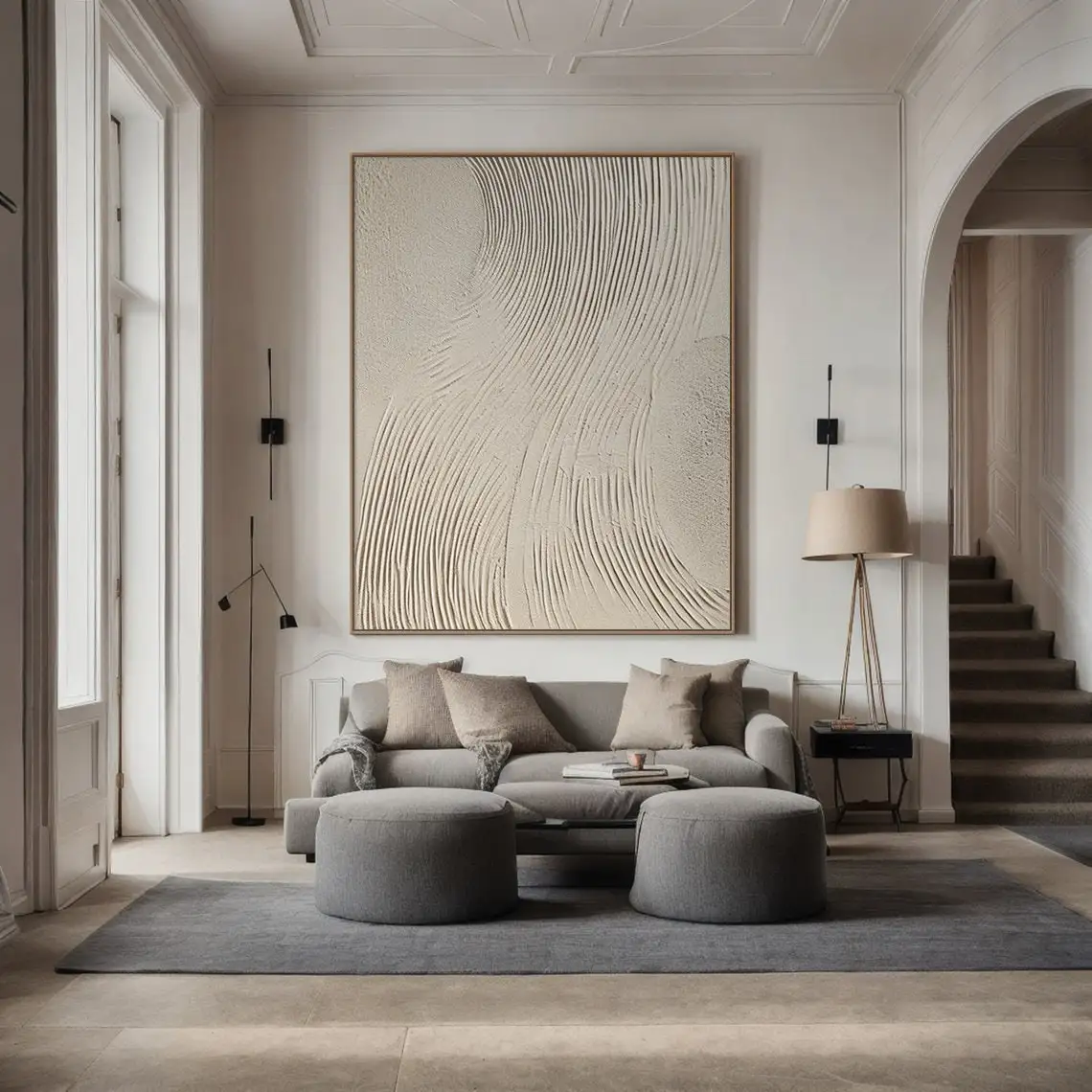 Beige Texture Art Painting Wabi-sabi Wall Art Home Decor Paintings Solid Beige Minimalist Paintings Rippled 3D Texture Painting