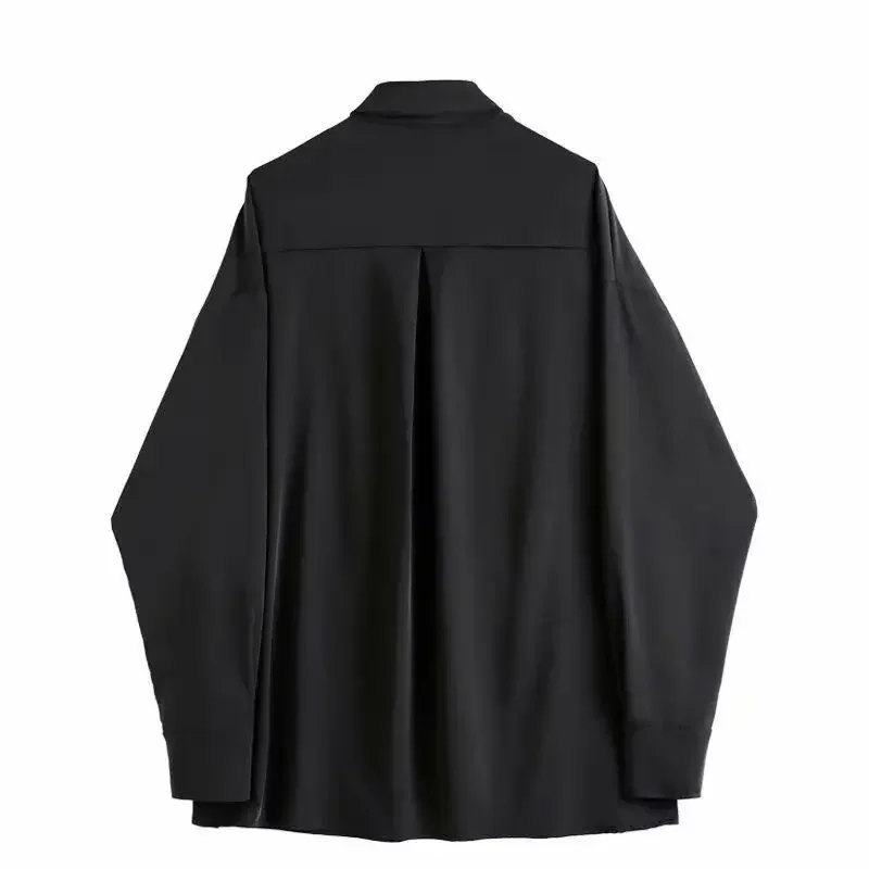 2024 Black Gothic Blouses Vintage Casual Streetwear Harajuku Shirt Spring Autumn Oversized Asymmetrical Top Punk Long Sleeve