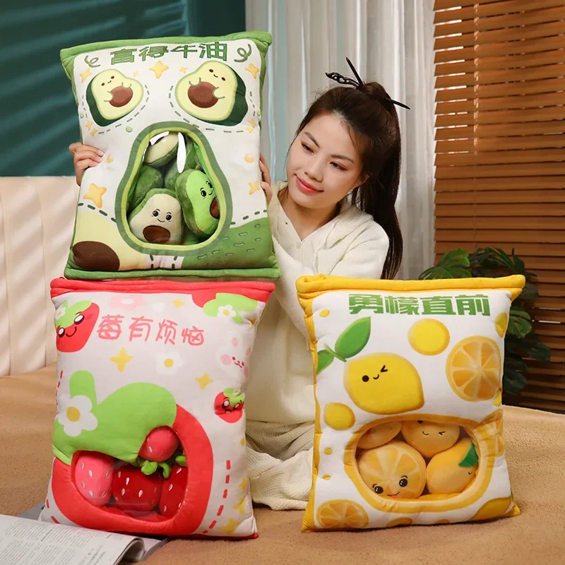 

A Plushie Fruit Bag Pudding Toys Kawaii Doughnut Bag Mini Fruit Strawberry avocado lemon Dolls Snacks Food Pillow For Friends