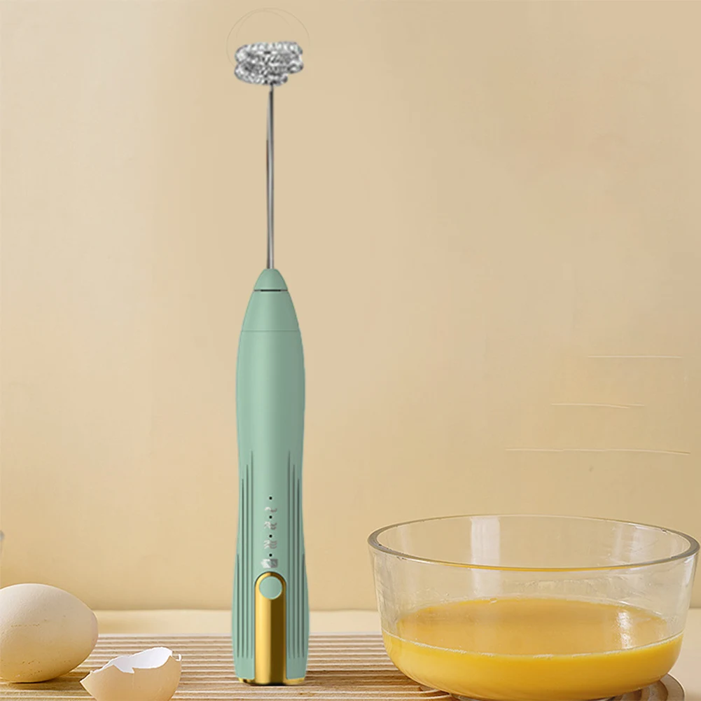 Electric Egg Beater 3 Speeds Mini Stirrer Whipper Stainless USB Rechargeable Adjustable 1500mAh with TYPE-C/Mixing Head Wireless 2