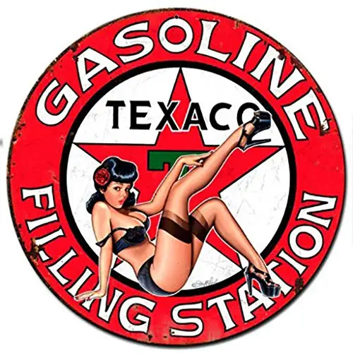 

Kexle Pinup Girl Gas OnlineVintage Style Metal Signs As Wall Decor, Decorative Retro Coffee Bar Sign, 12 x 12 Inches