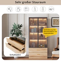 Unité de rangement Anajqaqia, vitrine avec éclairage à bande LED, 75 cm de large, avec 2 grands tiroirs et 2 portes, portes en verre 4