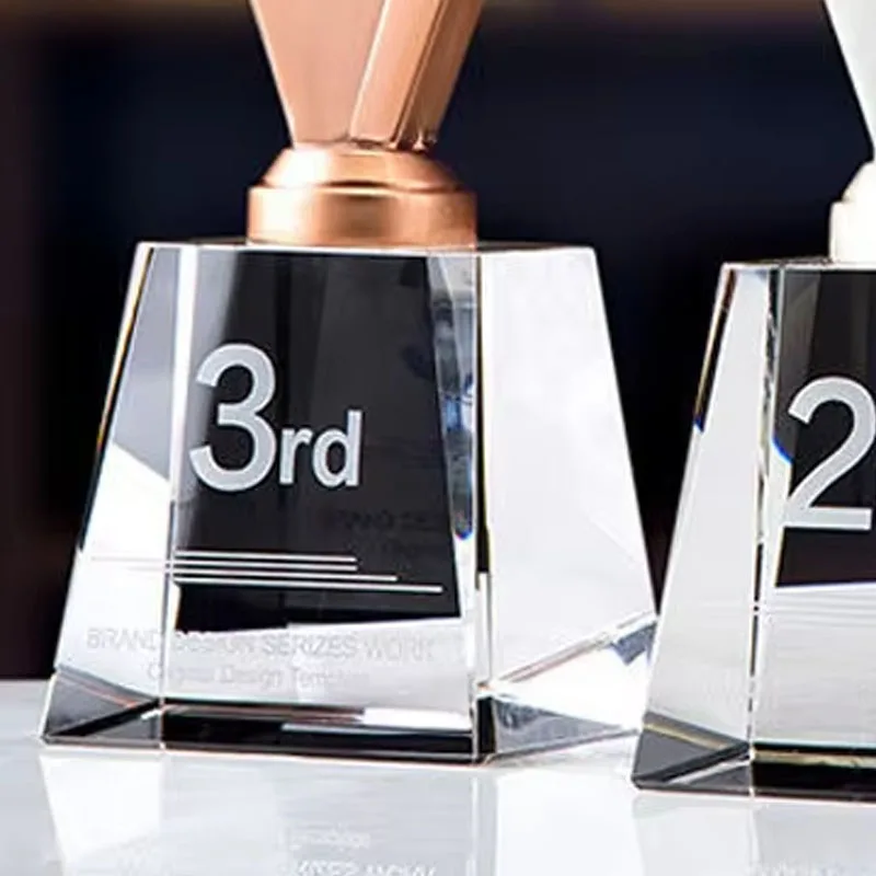 Customized V-shaped Crystal Trophy, Body Metal, Custom Gold, Silver Bronze, Annual Conference Award, Home Office Decoration, 1Pc