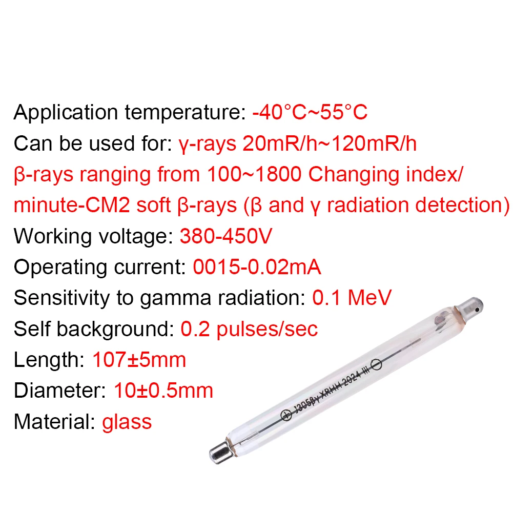 J305 Geiger Muller Tube Counter Glass Tube Hard Beta GM Detectors GM Tube The Tube for Nuclear Radiation Detector