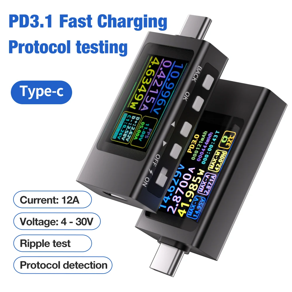 Type-C Tester with Color Screen Display - Voltage & Current Meter and Power Monitor
