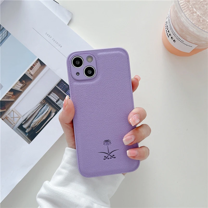 thumbnail image 1 of Funda de cuero para iPhone 16 15 14 13 12 11 Pro Max Mini 7 8 Plus X Xs Xr Max Funda de teléfono de lujo Arabia Saudita Funda de árbol de coco, 1 of 5